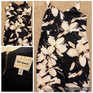 Ashley Graham Monochrome Floral Midi Dress